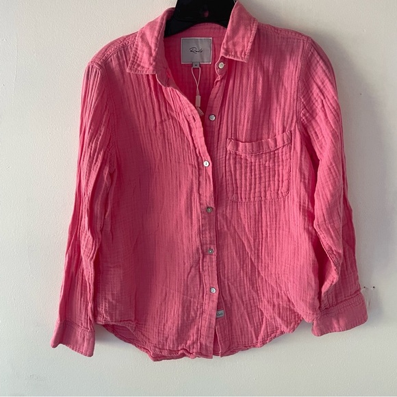 New! Rails Ellis pink button down gauze button down shirt hibiscus 37429 - Picture 2 of 14